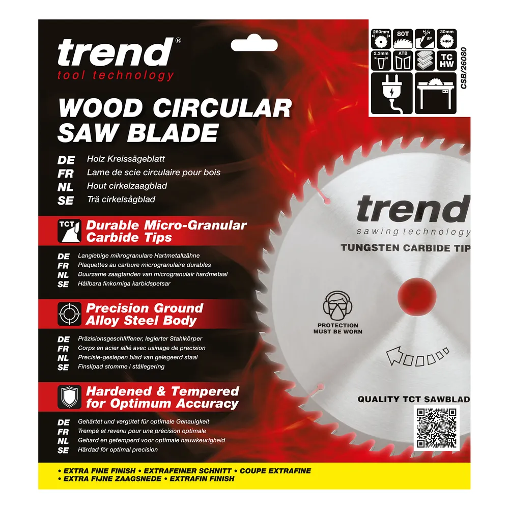 Trend Trä- Cirkelsågsklinga 260mm x 30mm x 80T