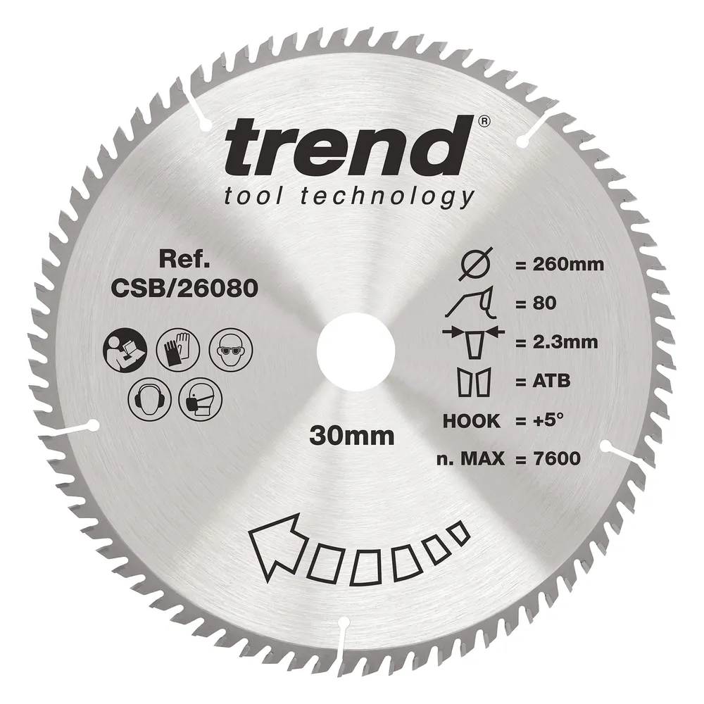 Trend Trä- Cirkelsågsklinga 260mm x 30mm x 80T