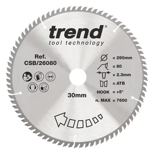 Trend Trä- Cirkelsågsklinga 260mm x 30mm x 80T