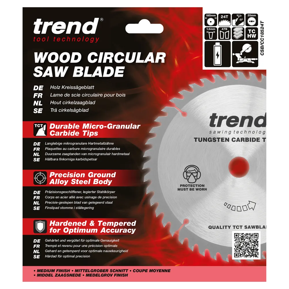 Trend Trä- Batteri- Kap & Gersåg- Sågklinga 185mm x 20mm x 24T