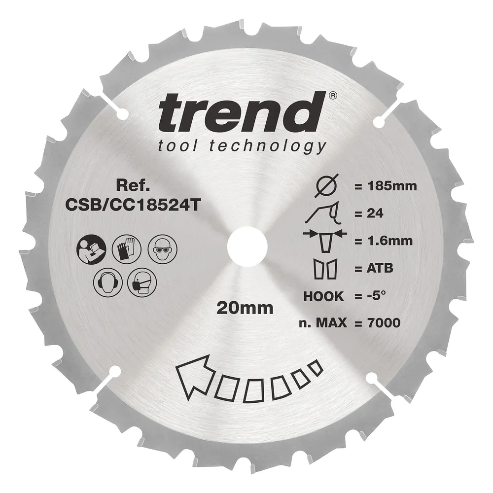 Trend Trä- Batteri- Kap & Gersåg- Sågklinga 185mm x 20mm x 24T