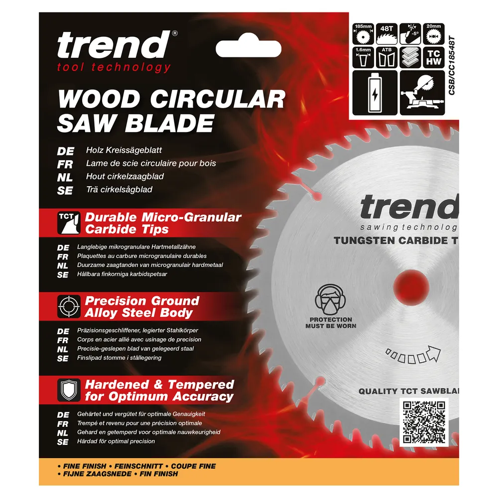 Trend Trä- Batteri- Kap & Gersåg- Sågklinga 185mm x 20mm x 48T
