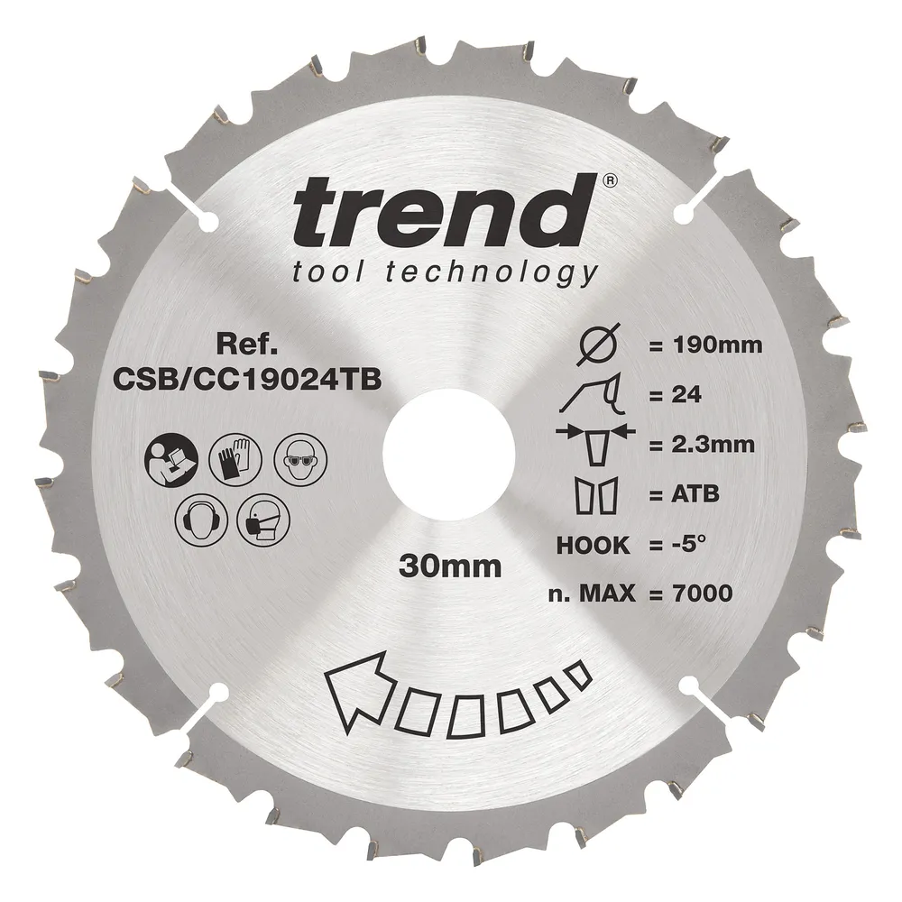 Trend Trä- Batteri- Kap & Gersåg- Sågklinga 190mm x 30mm x 24T