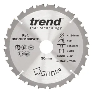Trend Trä- Batteri- Kap & Gersåg- Sågklinga 190mm x 30mm x 24T