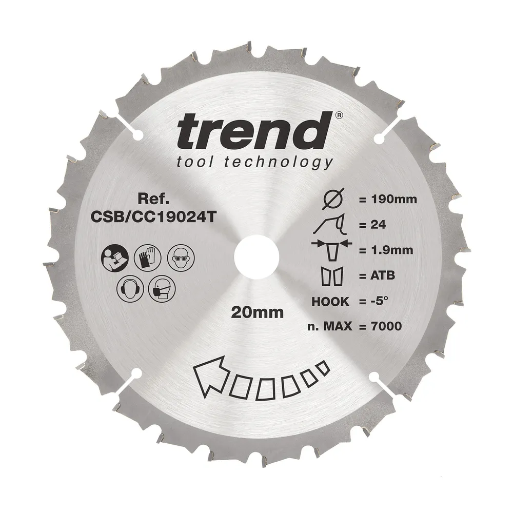 Trend Trä- Batteri- Kap & Gersåg- Sågklinga 190mm x 20mm x 24T