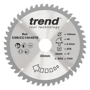 Trend Trä- Batteri- Kap & Gersåg- Sågklinga 190mm x 30mm x 48T