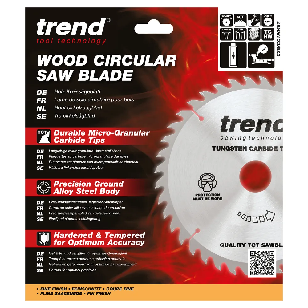 Trend Trä- Batteri- Kap & Gersåg- Sågklinga 190mm x 20mm x 48T