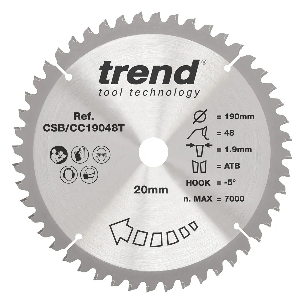 Trend Trä- Batteri- Kap & Gersåg- Sågklinga 190mm x 20mm x 48T