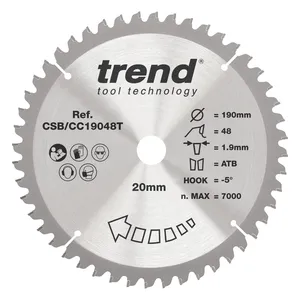 Trend Trä- Batteri- Kap & Gersåg- Sågklinga 190mm x 20mm x 48T