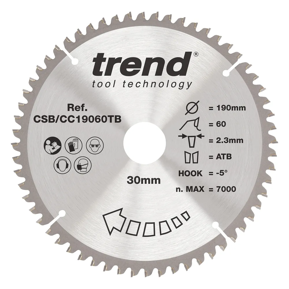 Trend Trä- Batteri- Kap & Gersåg- Sågklinga 190mm x 30mm x 60T