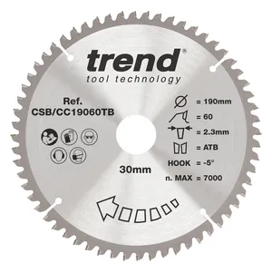 Trend Trä- Batteri- Kap & Gersåg- Sågklinga 190mm x 30mm x 60T