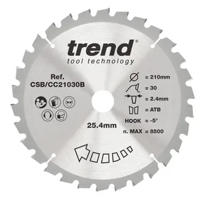 Trend Trä- Kap & Gersåg- Sågklinga 210mm x 25.4mm x 30T