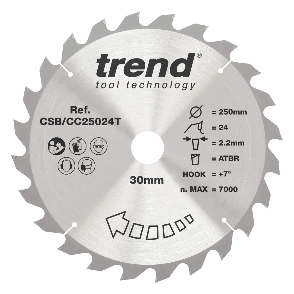Trend Trä- Batteri- ATBR Kap & Gersåg- Sågklinga 250mm x 30mm x 24T