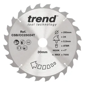 Trend Trä- Batteri- ATBR Kap & Gersåg- Sågklinga 250mm x 30mm x 24T