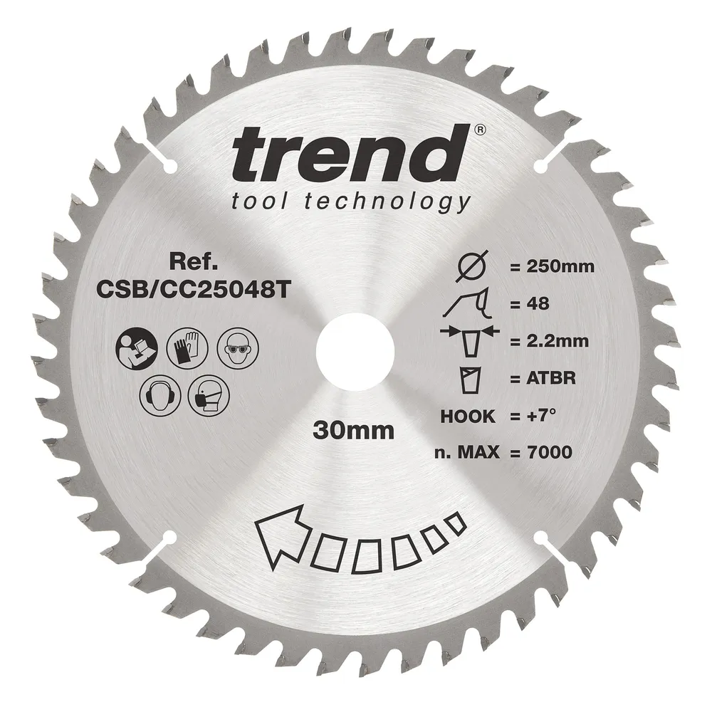 Trend Trä- Batteri- ATBR Kap & Gersåg- Sågklinga 250mm x 30mm x 48T