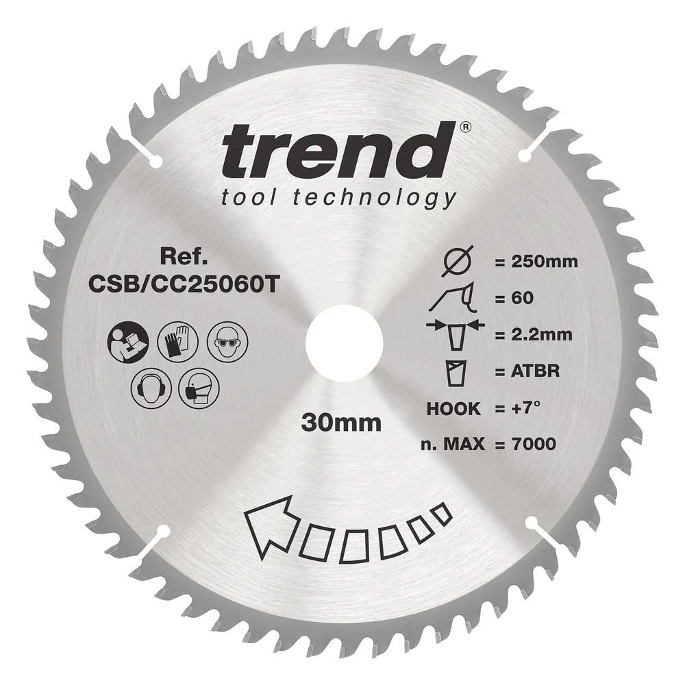 Trend Trä- Batteri- ATBR Kap & Gersåg- Sågklinga 250mm x 30mm x 60T