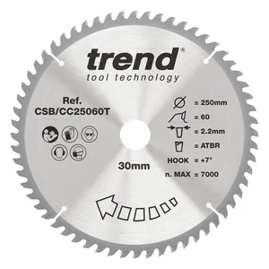 Trend Trä- Batteri- ATBR Kap & Gersåg- Sågklinga 250mm x 30mm x 60T