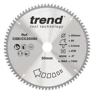 Trend Trä- Kap & Gersåg- Sågklinga 250mm x 30mm x 80T