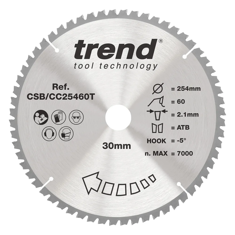 Trend Trä- Batteri- Kap & Gersåg- Sågklinga 254mm x 30mm x 60T