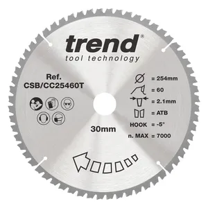 Trend Trä- Batteri- Kap & Gersåg- Sågklinga 254mm x 30mm x 60T