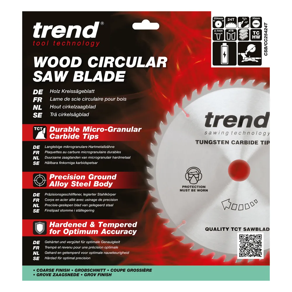 Trend Trä- Batteri- Kap & Gersåg- Sågklinga 254mm x 30mm x 24T
