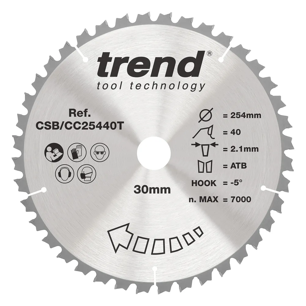 Trend Trä- Batteri- Kap & Gersåg- Sågklinga 254mm x 30mm x 40T