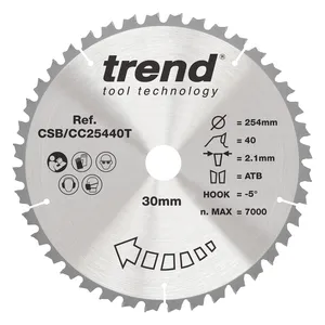 Trend Trä- Batteri- Kap & Gersåg- Sågklinga 254mm x 30mm x 40T