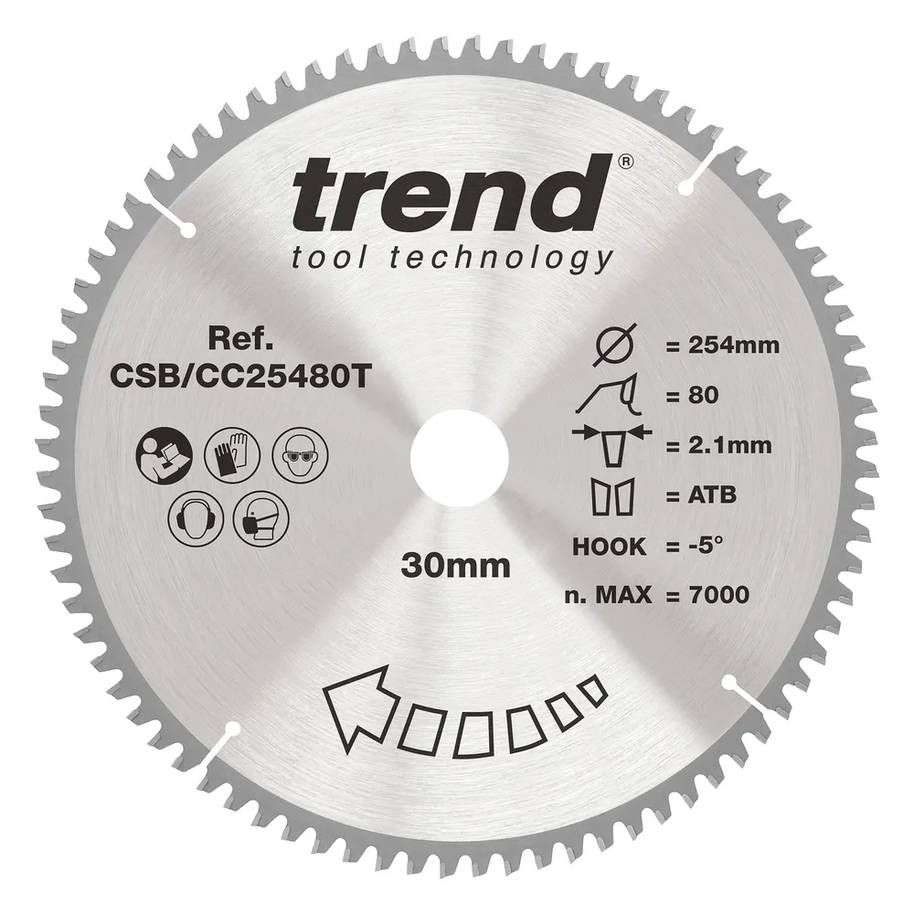 Trend Trä- Batteri- Kap & Gersåg- Sågklinga 254mm x 30mm x 80T