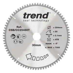 Trend Trä- Batteri- Kap & Gersåg- Sågklinga 254mm x 30mm x 80T