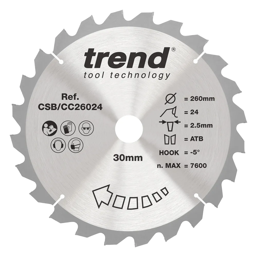 Trend Trä- Kap & Gersåg- Sågklinga 260mm x 30mm x 24T