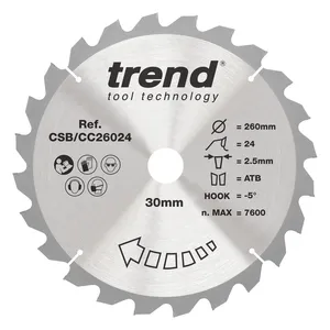 Trend Trä- Kap & Gersåg- Sågklinga 260mm x 30mm x 24T