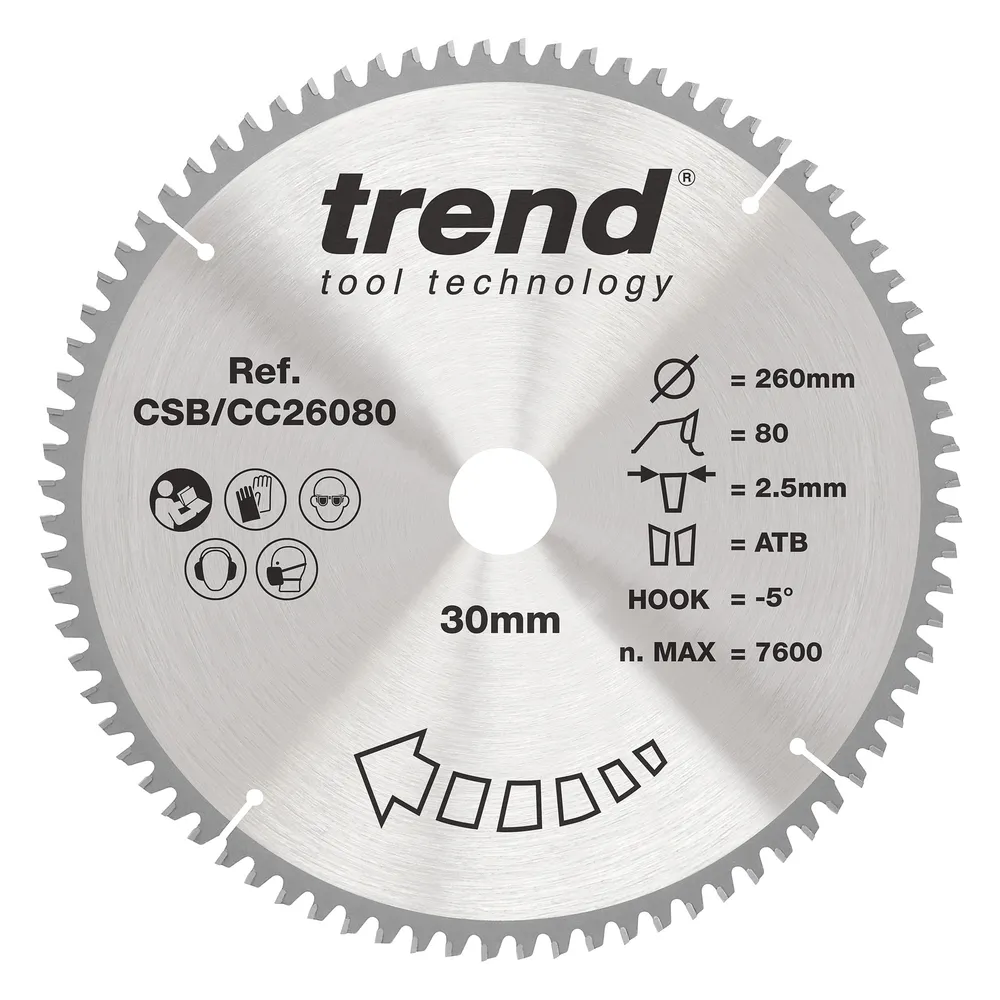 Trend Trä- Kap & Gersåg- Sågklinga 260mm x 30mm x 80T