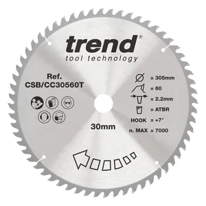 Trend Trä- Batteri- ATBR Kap & Gersåg- Sågklinga 305mm x 30mm x 60T