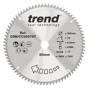Trend Trä- Batteri- ATBR Kap & Gersåg- Sågklinga 305mm x 30mm x 78T