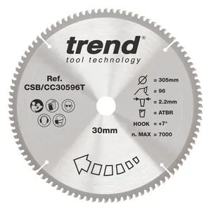 Trend Trä- Batteri- ATBR Kap & Gersåg- Sågklinga 305mm x 30mm x 96T