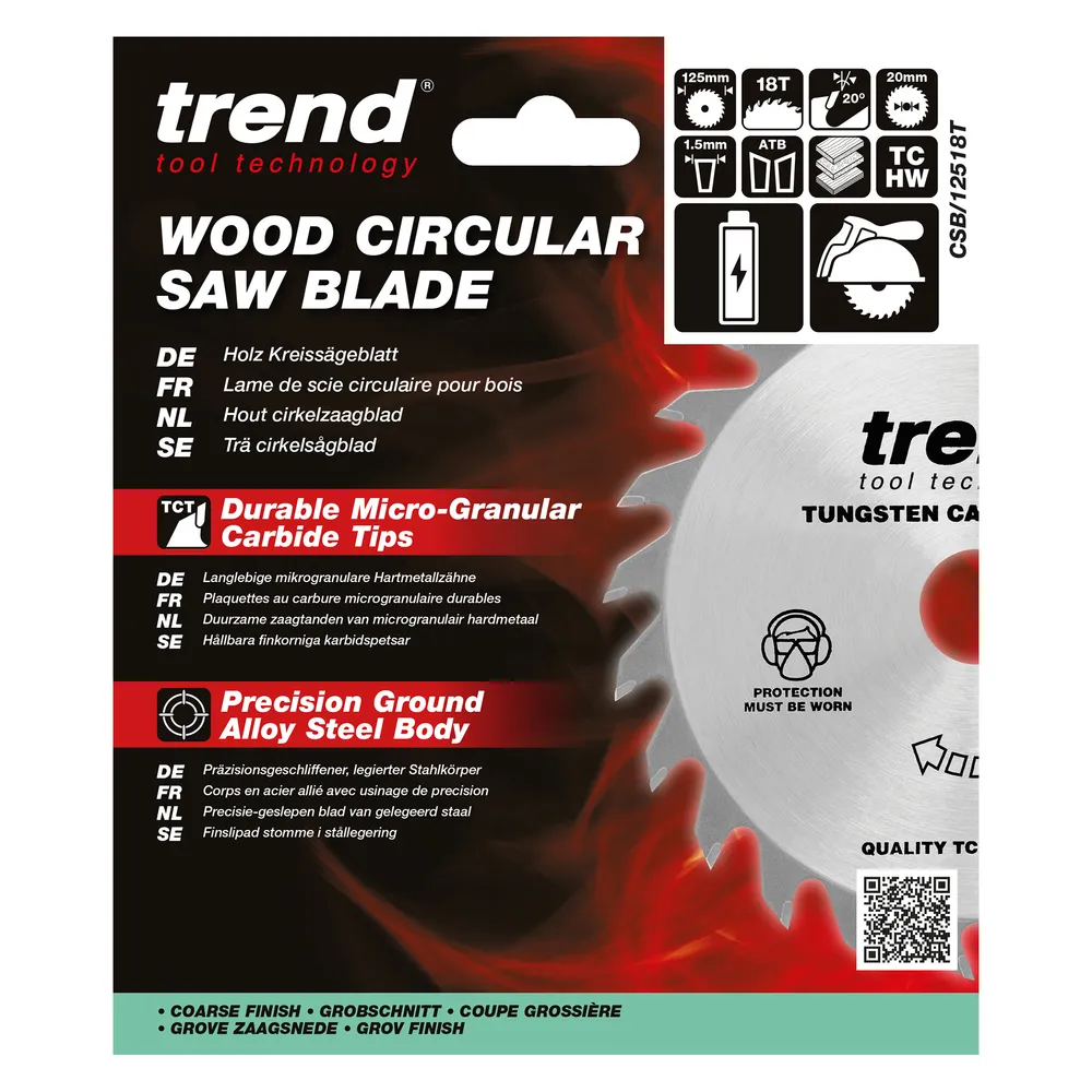 Trend Trä- Batteri- Cirkelsågsklinga 125mm x 20mm x 18T