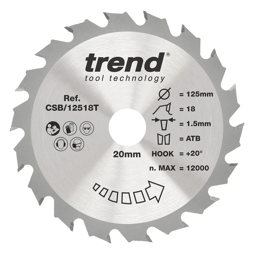 Trend Trä- Batteri- Cirkelsågsklinga 125mm x 20mm x 18T