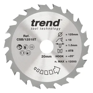 Trend Trä- Batteri- Cirkelsågsklinga 125mm x 20mm x 18T
