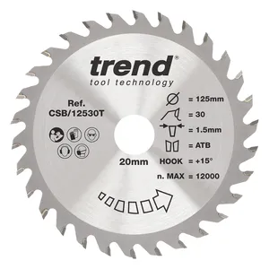 Trend Trä- Batteri- Cirkelsågsklinga 125mm x 20mm x 30T