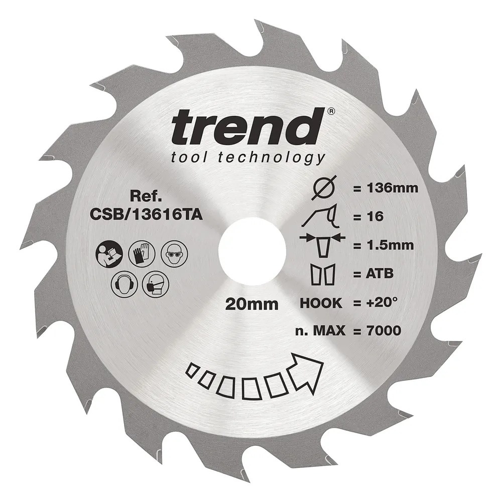 Trend Trä- Batteri- Cirkelsågsklinga 136mm x 20mm x 16T
