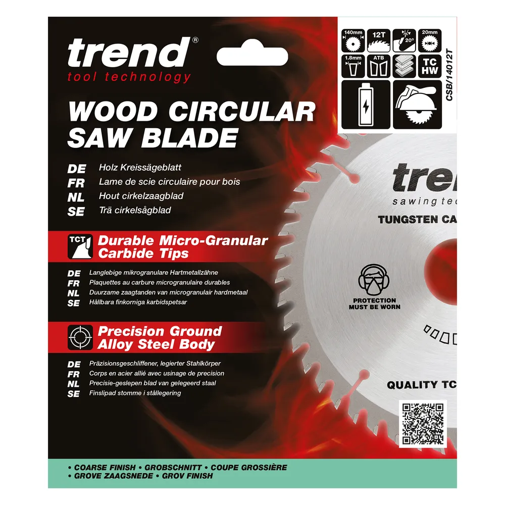 Trend Trä- Batteri- Cirkelsågsklinga 140mm x 20mm x 12T