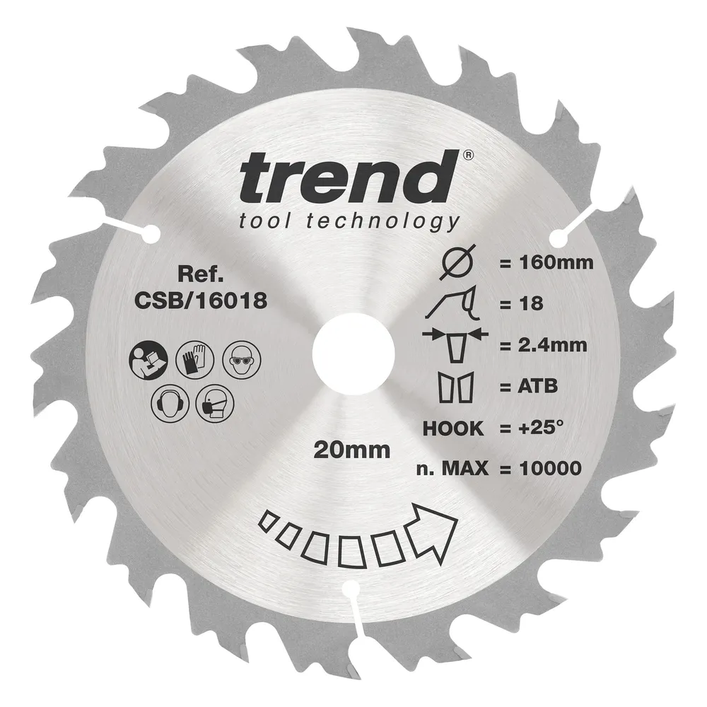 Trend Trä- Batteri- Cirkelsågsklinga 160mm x 20mm x 18T