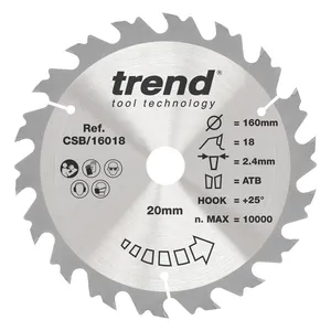Trend Trä- Batteri- Cirkelsågsklinga 160mm x 20mm x 18T