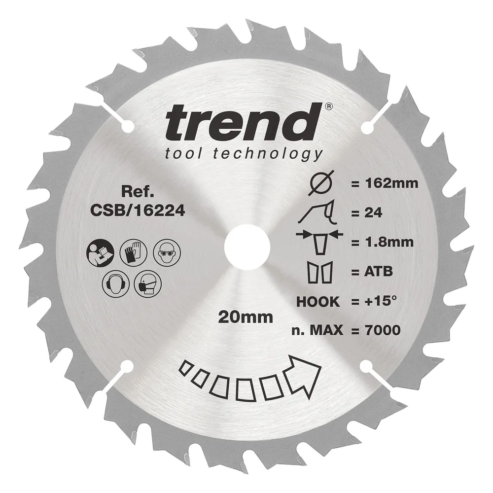 Trend Trä- Batteri- Cirkelsågsklinga 162mm x 20mm x 24T