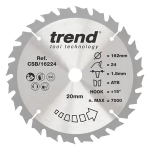 Trend Trä- Batteri- Cirkelsågsklinga 162mm x 20mm x 24T