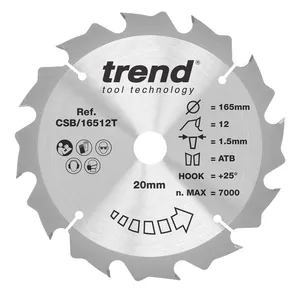 Trend Trä- Batteri- Cirkelsågsklinga 165mm x 20mm x 12T
