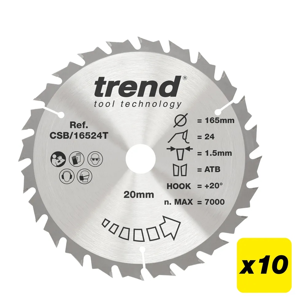 Trend Trä- Batteri- Cirkelsågsklinga 165mm x 20mm x 24T