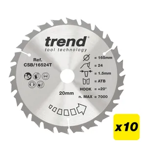 Trend Trä- Batteri- Cirkelsågsklinga 165mm x 20mm x 24T