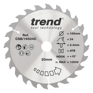 Trend Trä- Cirkelsågsklinga 165mm x 20mm x 24T