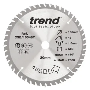 Trend Trä- Batteri- Cirkelsågsklinga 165mm x 20mm x 48T